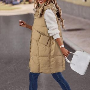 Women's Vests 2023 Winter Parkas Plus Size Sleeveless Jacket For Women Hooded Waistcoat Oversize Outerwear Quilted Cotton Padded Long Vest