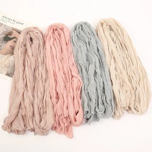 Scarves Muslim Crinkle Hijab Scarf Women Shawl Wrinkle Bubble Cotton Scarf Turban Wrap Headband Solid Color Pleated Scarves 231108