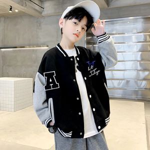 Płaszcz Kids Bomber Kurtka Dzieci Spring Autumn Letter Drukuj odzież wierzchnia chłopcy streetwearu Varsity Baseball Mundur Coats 4 6 8 10 12 14 Y 231108