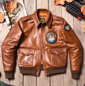 Men's Jackets YR Classic A 2 Oil cowhide coat Luxury A2 air force genuine leather jacket Excape Bomber Rider real cloth 231108