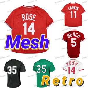 Retro Jersey Frank Thomas Mesh Vintage Bo Jackson Pete Rose Barry Larkin Mens Jerseys Collection Shirts Syched Mn V-Neck Button-Up Pullover T-shirt