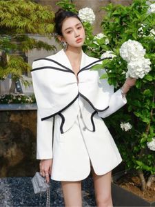 Casual Dresses French White Long Sleeve Suit Dress for Women Autumn Winter 2023 Högkvalitativ koreansk mode Elegant