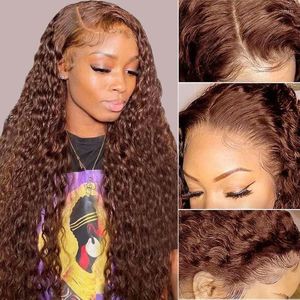 Chocolate Brown Water Wave Lace Front Wigs Human Hair 13x4 Deep Frontal 4# Transpsrent Curly For Women