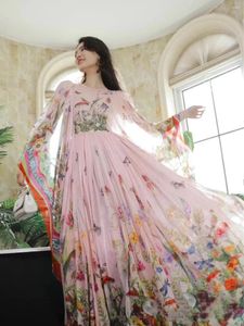 Sukienki swobodne 2023 Zhongdongfeng okrągły szyja różowy latający rękawy Długie rękawe sukienki Kobiety
