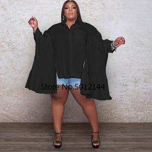 エスニック服3xl 4xlプラスサイズビッグバットウィングスリーブブラウス女性ダシキアフリカンシングル胸シャツオフィスワークソリッドヴィンテージ