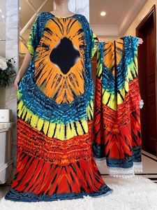 Roupas étnicas 2023 Dubai Muçulmano Vestido de Manga Curta com Grande Lenço Africano Dashiki Impressão Algodão Caftan Senhora Verão Maxi Casual Abaya