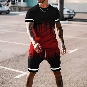 Tracksuits masculinos em homens Shadow City T Shirt Define Jogging Manga Curta Terno Tracksuit 3D Impressão Moda Alta Qualidade Suéter Roupas 6XL