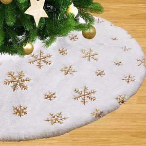 Christmas Decorations 38CM Plush Tree Skirt White Snowflakes Faux Fur Xmas Trees Skirts Base Cover Year Navidad Party Decoration Carpet