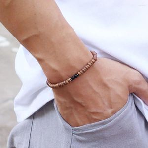 Charm Armband Noter 4mm Men Natural Coconut Bead Armband Vintage Meditation Wood Braclet Healing Braslet Tiger Eyes Stone Pulsera Homme