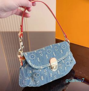 Designer-Damen-Mini-Schultertasche aus hübschem Denim, französische Luxusmarke, L-Monogramme, Blumen, bedrucktes Segeltuch unter dem Arm