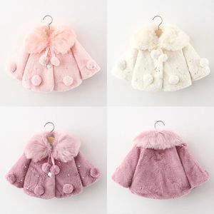 Mantel Baby Mädchen Kunstpelz Poncho Cape Niedlicher süßer Kapuzenumhang Pompom Kinder Fleecejacke Mantel Schneeanzüge Outfits Outwear 0–3 Jahre 231108