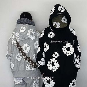 Kot gözyaşı kapşonlu vintage stil 3d pamuklu köpük baskı grafiti hoodies hazır sweatshirt erkek kadın severler üst nakış255
