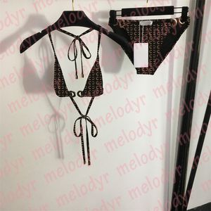 Pełna litera bikini set kobiety seksowne bandeau designer smaczny metalowy liter