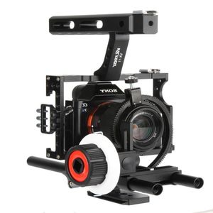 Freeshipping 15mm Rod Rig DSLR Video Cage Stabilizzatore per fotocamera Impugnatura superiore Segui Focus per Sony A7 II A7r A7s A6300 Panasonic GH4 /EO Gteq