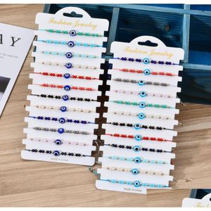 Urok bransolety 12pcs/set Turcja Blue Evil Eye Bransoletka Kobiety ręcznie robiony łańcuch linowy kryształowe koraliki bransoletki dziewczyna część urodziny dhgarden dhndc