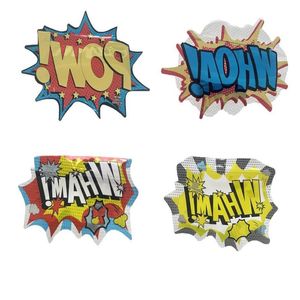 Tom unik formad 35g pow whoa wham hologram anpassad specialformad oregelbunden mylar väska 35g die cut holografisk blixtlås plastpaket wqgo