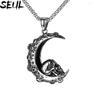 Łańcuchy seul vintage seria Crescent Skull duch męski stal nierdzewna Wisior spersonalizowany Trendy Bully Hip Hop Naszyjnik