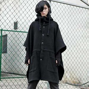 Men's Jackets Korean version Dark Night Club Bat Shirt Hooded Cape Men's cloak thickened medium-length woollen coatzln231108