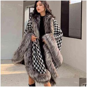 Pur Fuux Sier Coat Winter Women Women Shawl Houndstooth Cape em casca de estoque para festa noturna x1106 entrega de gota appare dhnmi