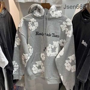 Denim Tears Readymade Foam Flower Branded Tears Women Puff Pullover Cap Embroidery White Kapok Tidal Sweatshirts Designer Mens Hoodie Hoodies for Men 927J