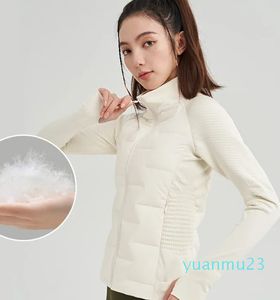 Yeni Yoga Ceket Kadın Beyaz Kaz Aşağı Aşağı Kaplama Örme Hafif Ceket Durum Boyun Fermuar Ceket Uzun kollu kış koşu sıcak kazaklar