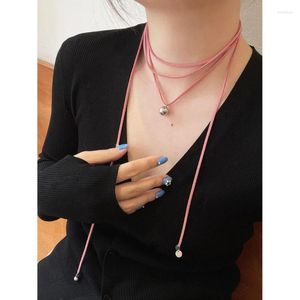 Choker Y2K Round Bead Pendant Rope Tie Necklace For Women Elegant Harajuku Unusual Long Neck Chain Drop