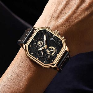 Swiss Genuine Fully Automatic Mechanical Watch Mens Multi functional Waterproof Square Hollow Fashion Sports Trend