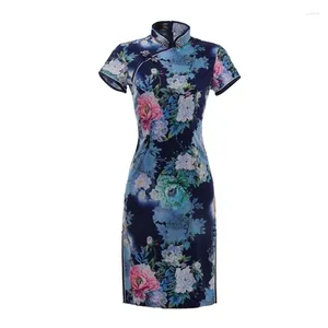 Etnisk kläder sommar traditionell kinesisk klänning qipao cheongsam kvinnor kort ärm party klänningar mandarin krage m-4xl