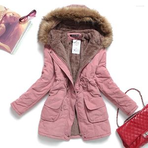 女性のトレンチコートパーカー長い濃い暖かいジャケットフード付きファーレディアウターウェアコートファッションのための冬の冬女性
