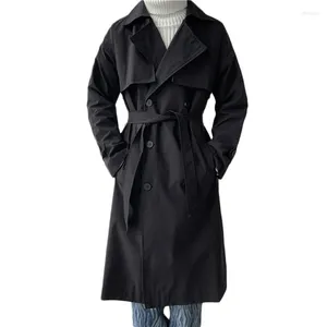 Мужские плащи 2023, осенние мужские пальто в корейском стиле, уличная одежда, черная ветровка, Тренч, деловое повседневное свободное длинное пальто
