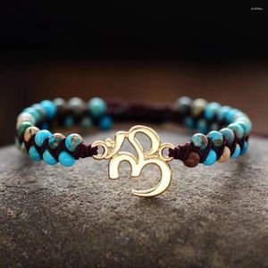 Charme Pulseiras Banhado A Ouro OM Amazonita String Trançado Yoga Amizade Amante Casais Meditação Braçadeira