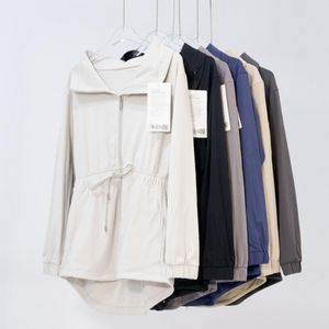 LU-036 Cinch Waist Yoga Jackets Women's Tied Coat Gym Clothes Sports Shirt Loose Long sleeved Top