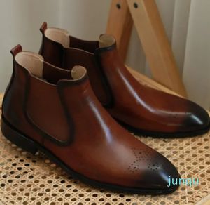 Botas esculpidas Brogu masculinas de cano alto da moda sapatos ocidentais feitos à mão