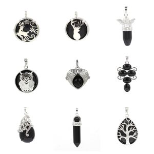 Natura Black Onyx Gemstone Pendant Chakra Owl Snowflake Wing Pendant for Women Men Jewelry Wholesale
