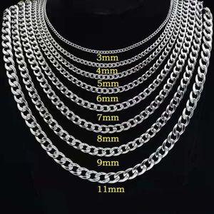 Stainless Steel Cuban Chain Necklace for Men Women Hip Hop Silver Thick Chain Necklaces Curb Link Chain Necklace Trend Jewelry 3MM 5MM 7MM 9MM