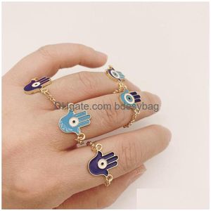 Cluster Rings 5Pcs/Set Gold Sier Color Turkish Hamsa Evil Eye Rings For Women Vintage Boho Knuckle Ring Set Female Party Jewelry Gift Dh8Fl