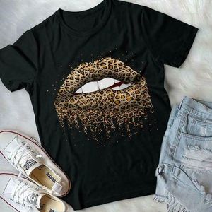 Herren T-Shirts Leopard Lippen Mund Mode Druck Lip Damen T-Shirt Schwarz Baumwolle S-3XL