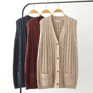 Frauen Westen Herbst V-ausschnitt einreiher Plus Größe Lose Weste Weibliche Lange Gestrickte Weste Pullover Veste Femme Winter Mantel