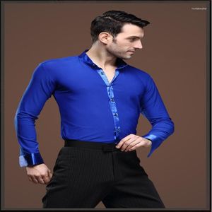 Abbigliamento da palco Uomo Ballo da sala Top Manica lunga Camicie latine da uomo Bavero/Colletto Pratica/Performance Colore blu