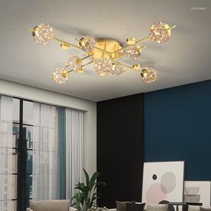 CHANDELIER CRISTAL MODERN LED Luz para Estudo de Estudo Vivo Quarto Cozinha de Vidro Dourado Bola pendurada Lâmpadas de teto penduradas Gries internas