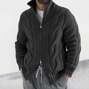 Suéteres masculinos homens casuais cor de malha sólida Cardigan Outwear Y2K Turtleneck Sweater Twisted Zipper Slave Long Sleeve