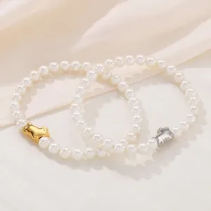 Bracciale elegante con perle imitazione conchiglia per donna, argento, colore oro, maialino, perline in acciaio inossidabile, braccialetto, gioielli da sposa, regalo