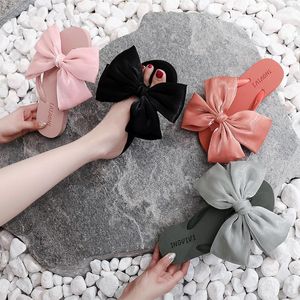 Hausschuhe Sweet Chiffon Bow Damen Anti-Rutsch Eva Flip Flops Mädchen Big Lace Bowknot Flache Sandalen Candy Color Flower Slides