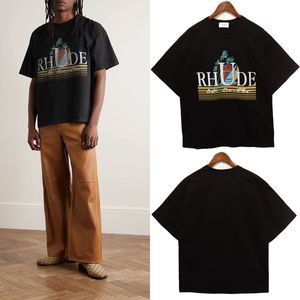 Rhude estampa plus size camisetas masculinas preto angustiado algodão pesado camisetas homem homem vintage de tamanho grande de camisetas tee unissex jovens tees de mulheres mangas curtas