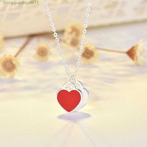 Strands Strings Qiaolanxuan Simple Love Oil Dripping Enamel Red Blue Pink Tiffa T-home Three Color Heart-shaped t Home Necklace Clavicle Chain Women's Jewelry Pf0s