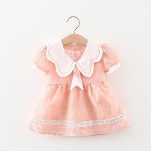 Flickaklänningar Preppy Baby Girls Summer Kids Clothes spets ärm Sailor Collar Toddler Födelsedagsprinsessan
