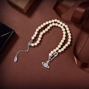 Fashion Brand Designer Pendant Necklaces Letter Viviene Chokers Luxury Women Jewelry Metal Pearl Necklace cjeweler Westwood For Woman Chain ftu75520