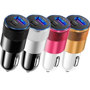 タイプC USB C PD CAR CHARGERS 3.1A 12Wクイックチャージャーデュアルポートパワーアダプター用電源アダプター