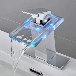 Rubinetti per lavandino del bagno Rubinetto a cascata Hydropower LED Rubinetti montati su piano per lavabo in acciaio inossidabile