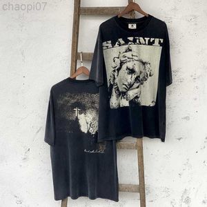 Tasarımcı Moda Tişört Saint Venus Gözyaşları Doğrudan Sprey Amerikan High Street Vintage Yıkanmış Eski VTG Kısa Kollu T-Shirt Erkekler Antik